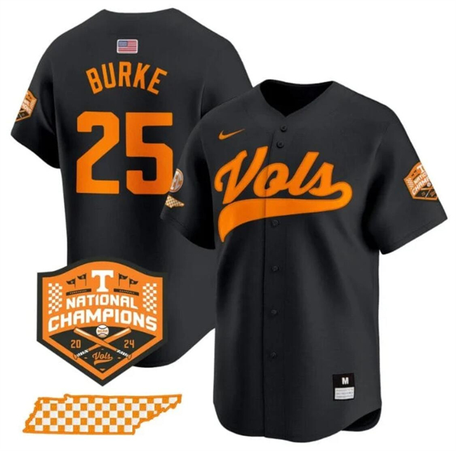 Men's Tennessee Volunteers #25 Blake Burke Black Gold 2024 Champions Vapor Limited Stitched Jersey Men's Tennessee Volunteers #25 Blake Burke Black Gold 2024 Champions Vapor Limited Stitched Jersey